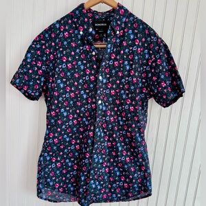 Bonobos Navy Floral Short-Sleeve Button-Down Shirt Size M — Pink & Blue Flowers
